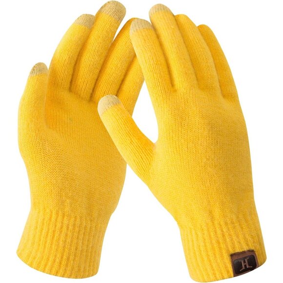 🆕 Women Yellow Stretch Thermal Magic Gloves Warm Winter Knitted Fleece Texting - Picture 1 of 6